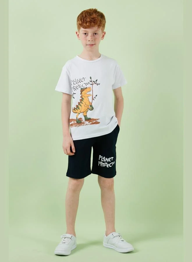 Lela Lela Cotton Regular Fit Crew Neck Shorts Bottom-Top Set Boy SET 6212009