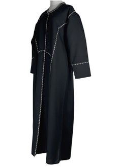 The Abaya Market Black Formal Abaya with Japanese-Inspired Linear Embroidery  - Image 1