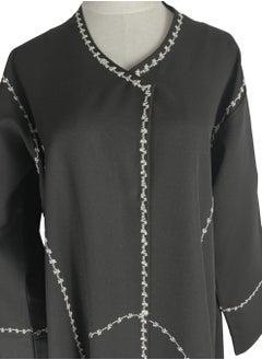 The Abaya Market Black Formal Abaya with Japanese-Inspired Linear Embroidery  - Image 2