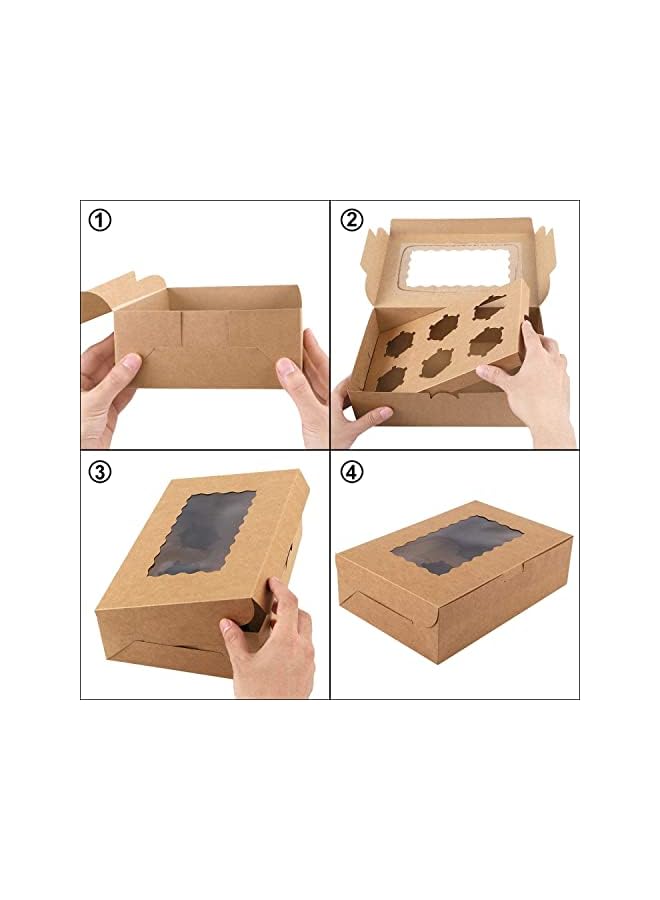 S-TOP Cupcake Box 6 Cavities, 10Pcs Kraft Paper Standard Cupcakes, Brown Containers With Inserts, Food Grade Kraft, For Pastry, Donuts, Cupcake, Brownies, Pies Gift Giving, Cake Carriers - Image 2