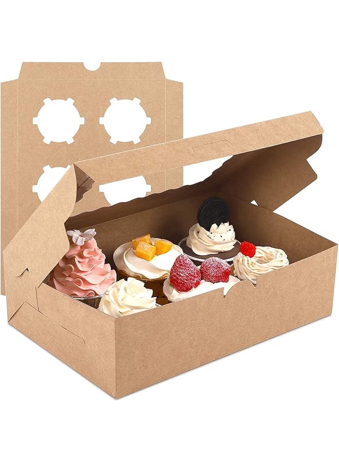 S-TOP Cupcake Box 6 Cavities, 10Pcs Kraft Paper Standard Cupcakes, Brown Containers With Inserts, Food Grade Kraft, For Pastry, Donuts, Cupcake, Brownies, Pies Gift Giving, Cake Carriers - Image 1