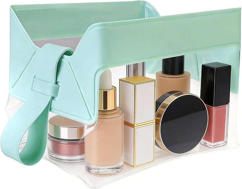 Green Travel Toiletry Bag With Magnetic Closure Cosmetic Organizer Pouch For Men Women - Image 1