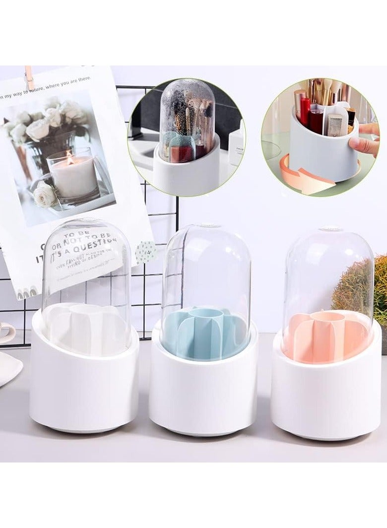 حامل مكياج دوار 360 درجة، مقاوم للغبار، منظم فرش مكياج، حامل أقلام، صندوق تخزين فرش تجميل، مناسب للمنزل والمكتب، لوازم فنية، أبيض، عصري