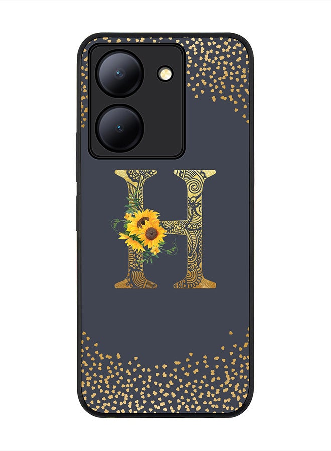 Stylizedd Rugged Black Edge case for Vivo Y36 / Vivo Y36 5G,Slim fit Flexible Cover - Custom Monogram Initial Letter Floral Mandala Pattern Alphabet - H (Grey) - Image 1