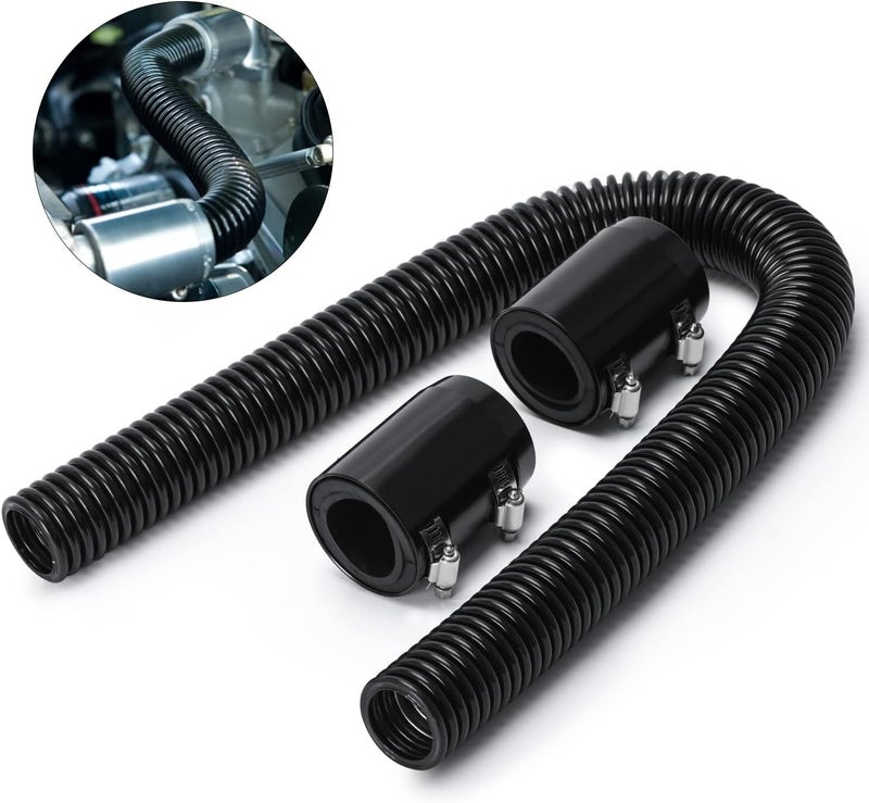 Hypertune Universal 36" Stainless Steel Radiator Flexible Coolant Water Hose Kit W Cap Clamp Black - Image 1