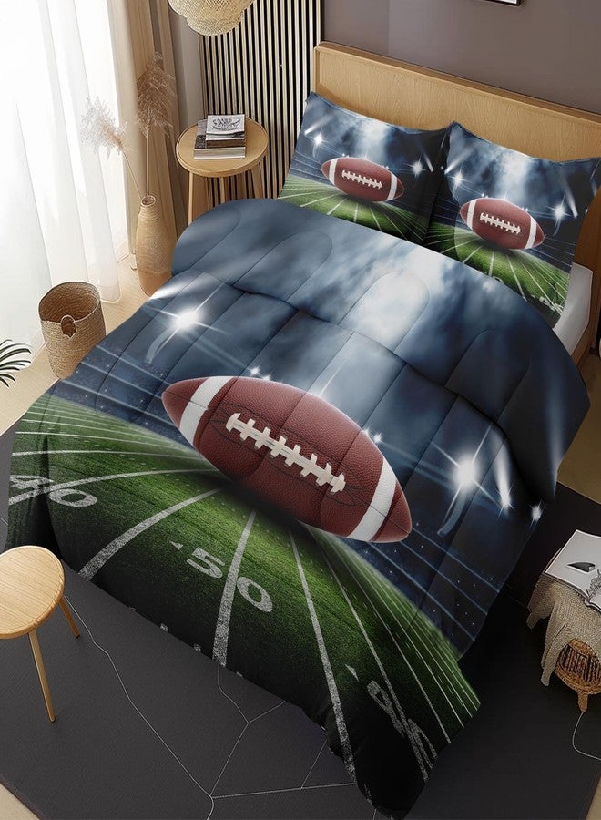 Nesphy Football Full Comforter Set, Rugby Field Football Bedding Set 3 Piece, All Season Soft Toddlers Children Adults Bedroom Bed Decoration Comforter and 2 Pillow Shams - Image 1