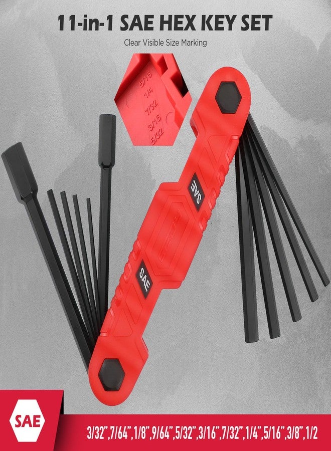 SEDY 11-Piece Large Folding Hex Key Set SAE (3/32"-1/2"), Heavy Duty Allen Wrench Set, Portable Tool for Archery, Bike Repair, Furniture, and Basic Home Maintenance (Red) - Image 3