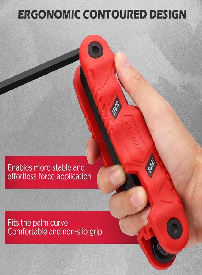 SEDY 11-Piece Large Folding Hex Key Set SAE (3/32"-1/2"), Heavy Duty Allen Wrench Set, Portable Tool for Archery, Bike Repair, Furniture, and Basic Home Maintenance (Red) - Image 2