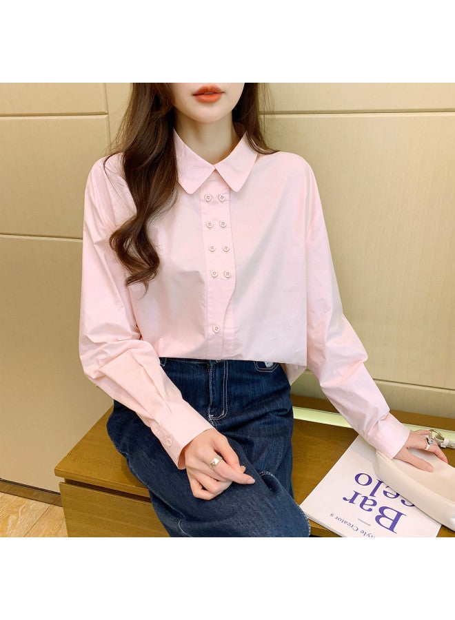 TonLion Spring Women's Lapel Solid Color Long Sleeve Shirt Simple Elegant Korean Style Versatile Fashion - Image 3