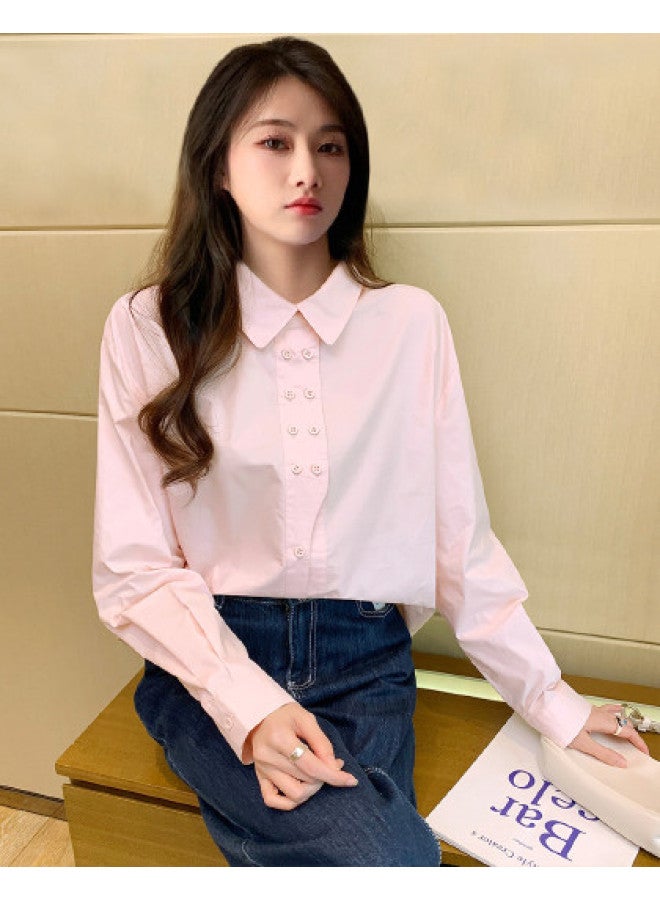 TonLion Spring Women's Lapel Solid Color Long Sleeve Shirt Simple Elegant Korean Style Versatile Fashion - Image 1