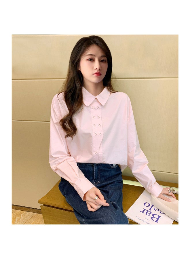 TonLion Spring Women's Lapel Solid Color Long Sleeve Shirt Simple Elegant Korean Style Versatile Fashion - Image 2