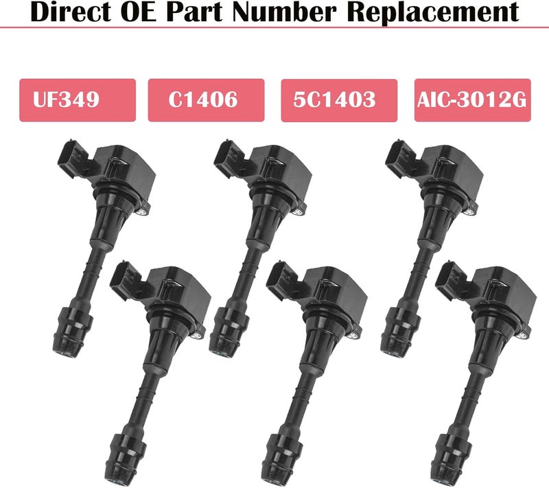 LCWRGS Ignition Coil Packs for 2002 2003 2004 2005 2006 2007 2008 2009 Nissan Maxima Murano Altima Xterra Quest Frontier Pathfinder Infiniti I35 QX4 Suzuki Equator 3.5L 4.0L V6 Coils UF349 C1406 - Set of 6 - Image 3
