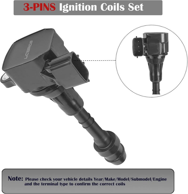LCWRGS Ignition Coil Packs for 2002 2003 2004 2005 2006 2007 2008 2009 Nissan Maxima Murano Altima Xterra Quest Frontier Pathfinder Infiniti I35 QX4 Suzuki Equator 3.5L 4.0L V6 Coils UF349 C1406 - Set of 6 - Image 4