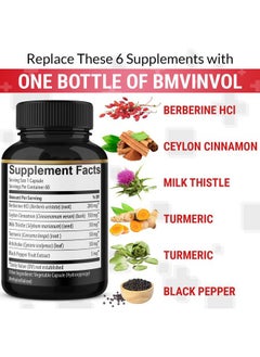 BMVINVOL (2 Packs) Berberine Supplement Plus Ceylon Cinnamon, Turmeric, Artichoke, Milk Thistle, Black Pepper - 120 Capsules - 4 Months Supply  - Image 3