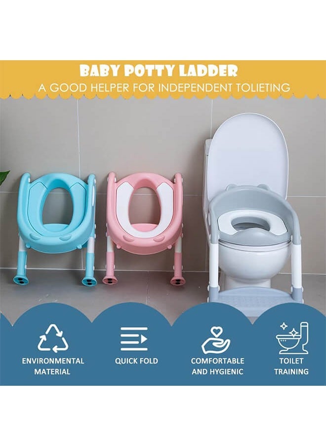 Aurlar - Foldable & Adjustable Potty Training Seat with Ladder, Soft Padded Cushion, Non-Slip Steps, Splash Guard & Safety Handles - Image 1