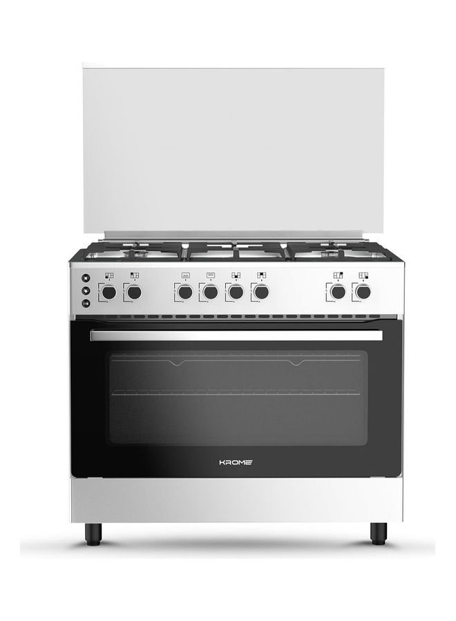 90x60 Cm Free Standing Cooker, Gas Oven And Full Ignition With 5 Burners, Double Knob Control, Stainless Steel Cooking Range, Full Safety, Made In Turkey KR-CR906O Inox Silver