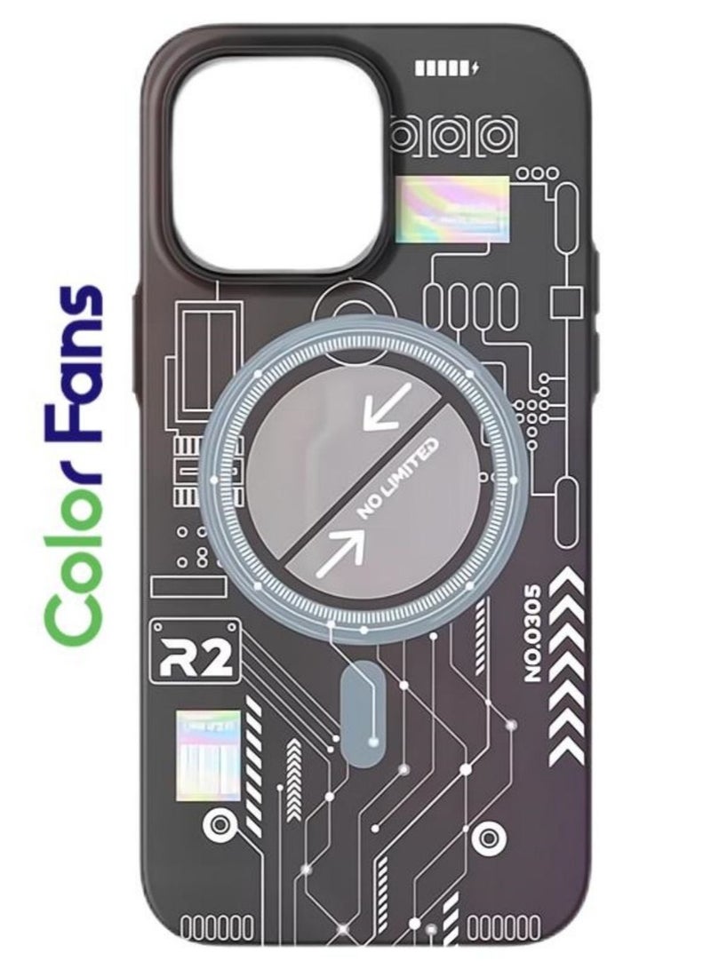 Color Fans Luminous Tech Circuit Board Magnetic Wireless Case for iPhone 14 Pro Max 6.7 inch Cover - Image 1