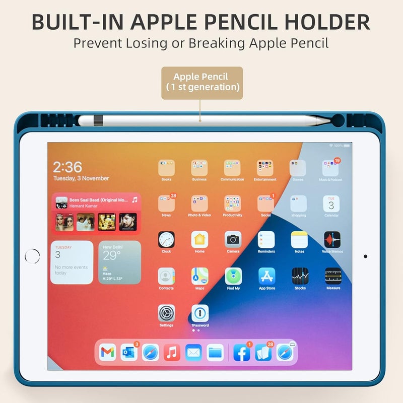 Akkerds Case Compatible with iPad 10.2 Inch 2021/2020/2019, for iPad 9th/8th/7th Generation Case with Pencil Holder, Protective with Soft TPU Back, Auto Sleep/Wake Cover, PeacockBlue - Image 4