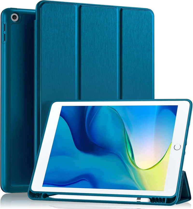 Akkerds Case Compatible with iPad 10.2 Inch 2021/2020/2019, for iPad 9th/8th/7th Generation Case with Pencil Holder, Protective with Soft TPU Back, Auto Sleep/Wake Cover, PeacockBlue - Image 1