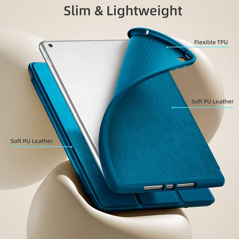 Akkerds Case Compatible with iPad 10.2 Inch 2021/2020/2019, for iPad 9th/8th/7th Generation Case with Pencil Holder, Protective with Soft TPU Back, Auto Sleep/Wake Cover, PeacockBlue - Image 5