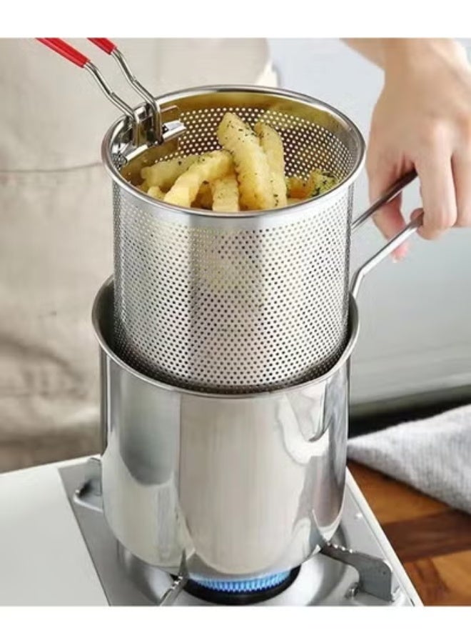 AROAQ Stainless Steel Deep Frying Pot for Tempura and French Fries with Strainer Perfect for Chicken and Fried Foods - Image 2