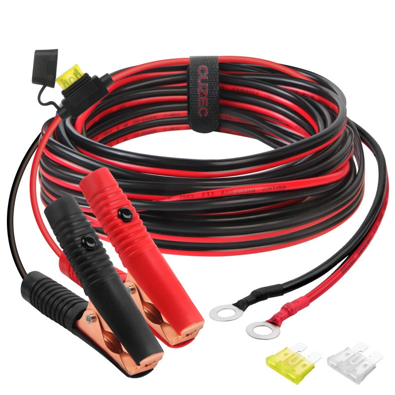 CUZEC 14FT427m 14 AWG Extension Cord Eyelet Terminal with Battery Clamp 12V 24V Battery ClipOn For Highpower inverter and More 131FT LONG