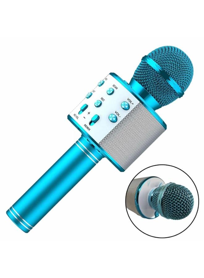 VRJTEC Bluetooth Karaoke Mic - Wireless & Multifunctional2 in 1 Microphone with Audio Recording, Continuous Play+ USB Charging + Card Slot + Aux Port (Blue - Color)