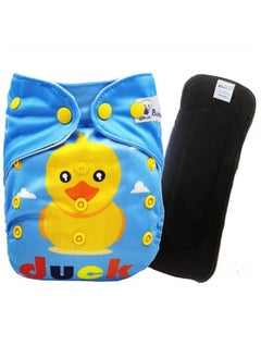 (Set Of 2) 1 Cloth Diaper With 5Layers Charcoal Bamboo Insert) Premium Adjustable Reusable Cloth Diaper (Blue Duck)