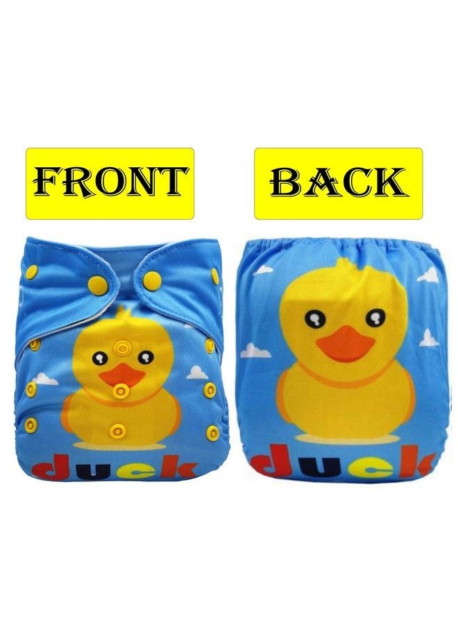BabyMoon (Set Of 2) 1 Cloth Diaper With 5Layers Charcoal Bamboo Insert) Premium Adjustable Reusable Cloth Diaper (Blue Duck)  - Image 3
