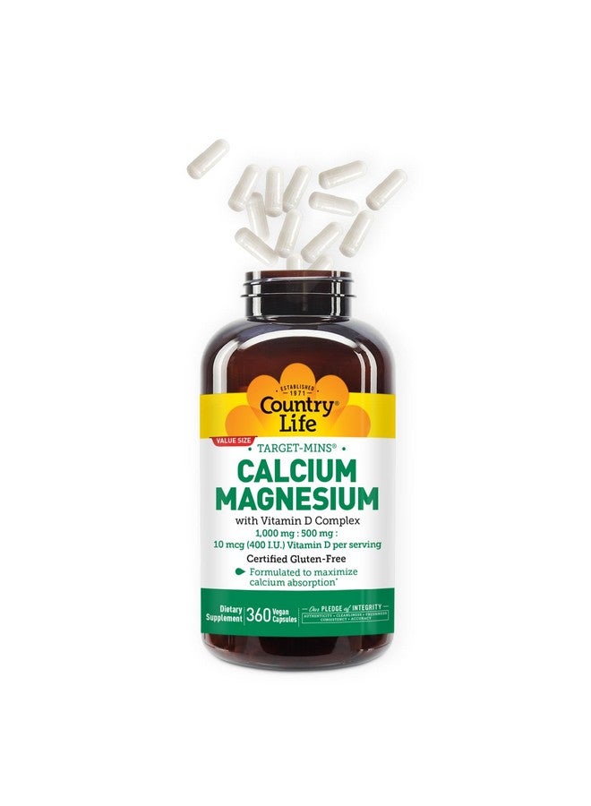 Country Life Target-Mins Calcium Magnesium with Vitamin D-Complex, 1000mg/500mg/10mcg, 360 Vegan Capsules, Certified Gluten Free, Certified Vegan, Verified Non-GMO Verified… - Image 2