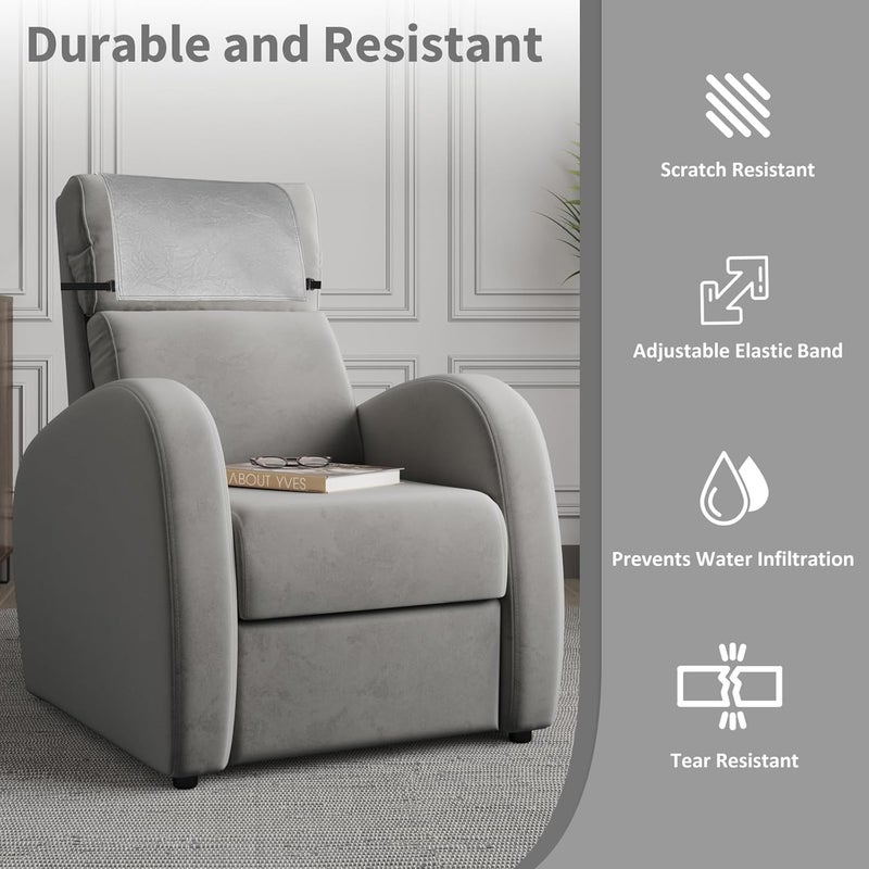 SCNK Recliner Headrest Protector-Faux Leather Headrest Covers for Recliners,Recliner Headrest Cover with Elastic Straps,Chair Headrest Covers for Recliners Protector 17 x 27 in(Light Gray) - Image 3