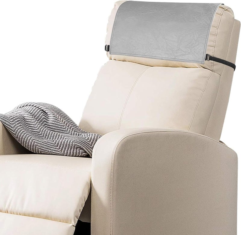 SCNK Recliner Headrest Protector-Faux Leather Headrest Covers for Recliners,Recliner Headrest Cover with Elastic Straps,Chair Headrest Covers for Recliners Protector 17 x 27 in(Light Gray) - Image 1
