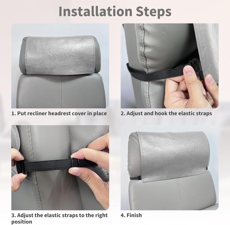 SCNK Recliner Headrest Protector-Faux Leather Headrest Covers for Recliners,Recliner Headrest Cover with Elastic Straps,Chair Headrest Covers for Recliners Protector 17 x 27 in(Light Gray) - Image 4