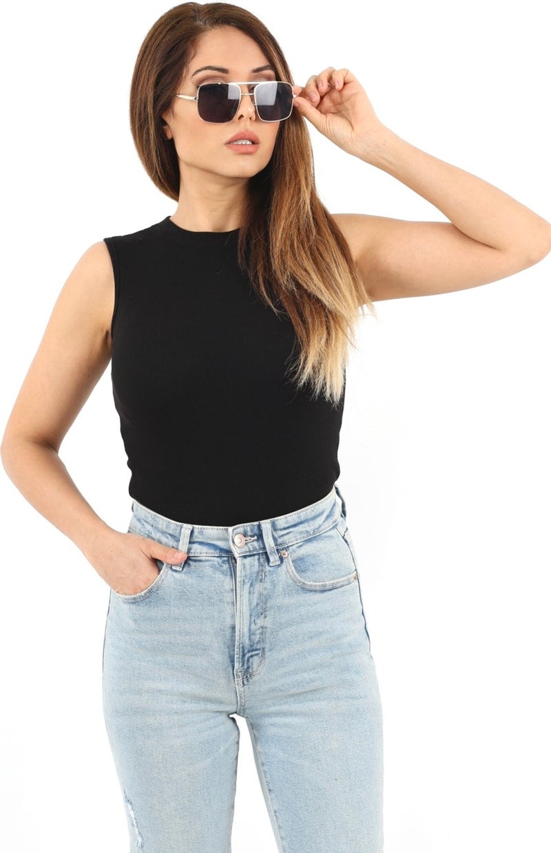 Ritnice Women's Closed Collar 3-Pack Cotton Black White Anthracite Plain Sleeve Ribbed Undershirt  - Image 2