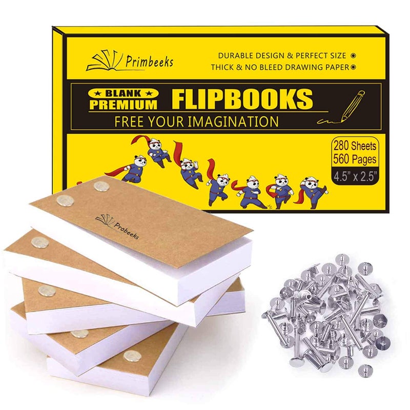 PRIMBEEKS Premium Blank Flip Books Paper with Holes 280 Sheets 560 Pages No Bleed Flipbooks  Works with Flipbook Kit Light Pads 45 x 25 Flip Book Paper for Drawing Sketching Supplies
