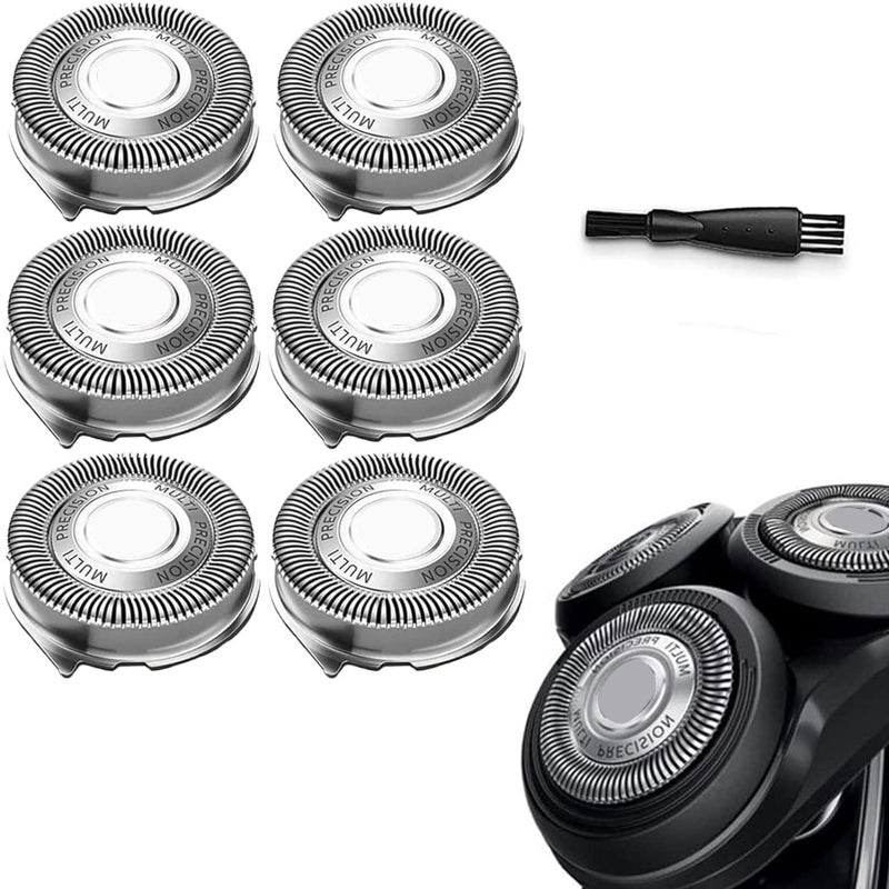 Gleway SH5052 Replacement Heads Compatible with Philips Series 5000 Electric Shavers SH50 Blades Heads Compatible with Norelco Series 5000 Razors PT8xx PT7xx AT8xx AT7xx 6 Pack with Brush