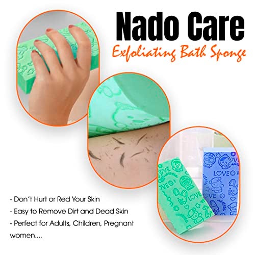 Nado Care Exfoliating Bath Sponge, Spa Scrub Exfoliating, Bath Body Shower Sponge, Dead Skin Sponge Remover for Adult, Baby, Pregnant Women, 2 pcs Random Colors - Image 3