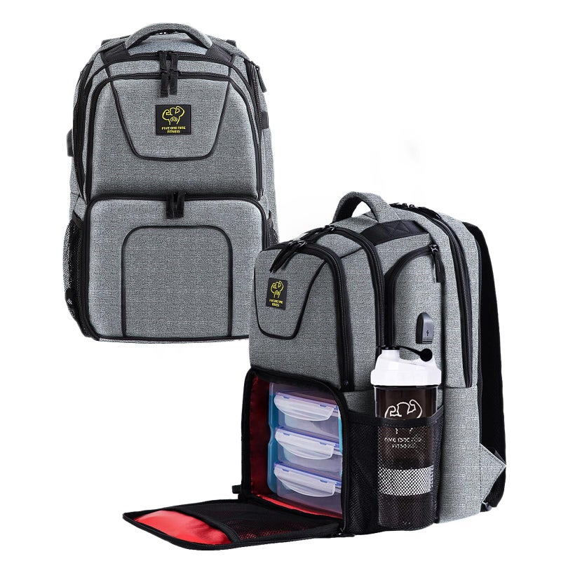 519 Fitness Meal Prep BackpackInsulated Cooler Lunch Backpack with Computer CompartmentHiking Picnic Cooler Rucksack for Men and Women3 Meal Containers2 Ice Packs and Protein ShakerGrey
