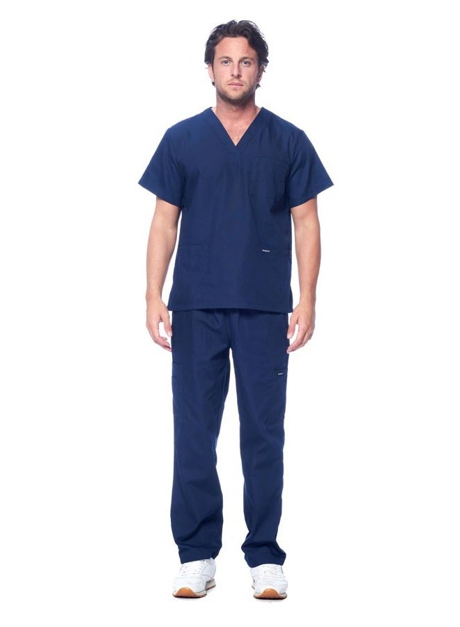 Dagacci Scrubs Medical Uniform Mens Scrub Set Medical Scrubs Top and Pants, Navy, XXL - Image 1