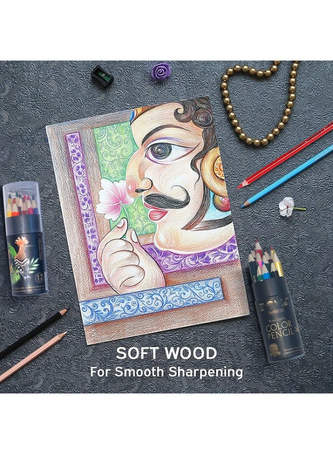 دومس أقلام تلوين خشبية  عالية الجودة – علبة أسطوانية مع مبراة، مجموعة 12 أو 24 لون - Image 2