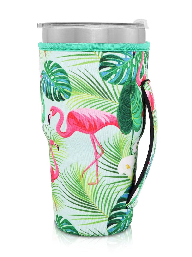 AJLTPA Reusable Iced Coffee Cup Sleeve Neoprene Insulated Sleeves Cup Holder with handle Idea for 30oz - 32oz Tumbler Cups  protein shake bottles(Only Cup Sleeves)  Tropical Flamingo - Image 1