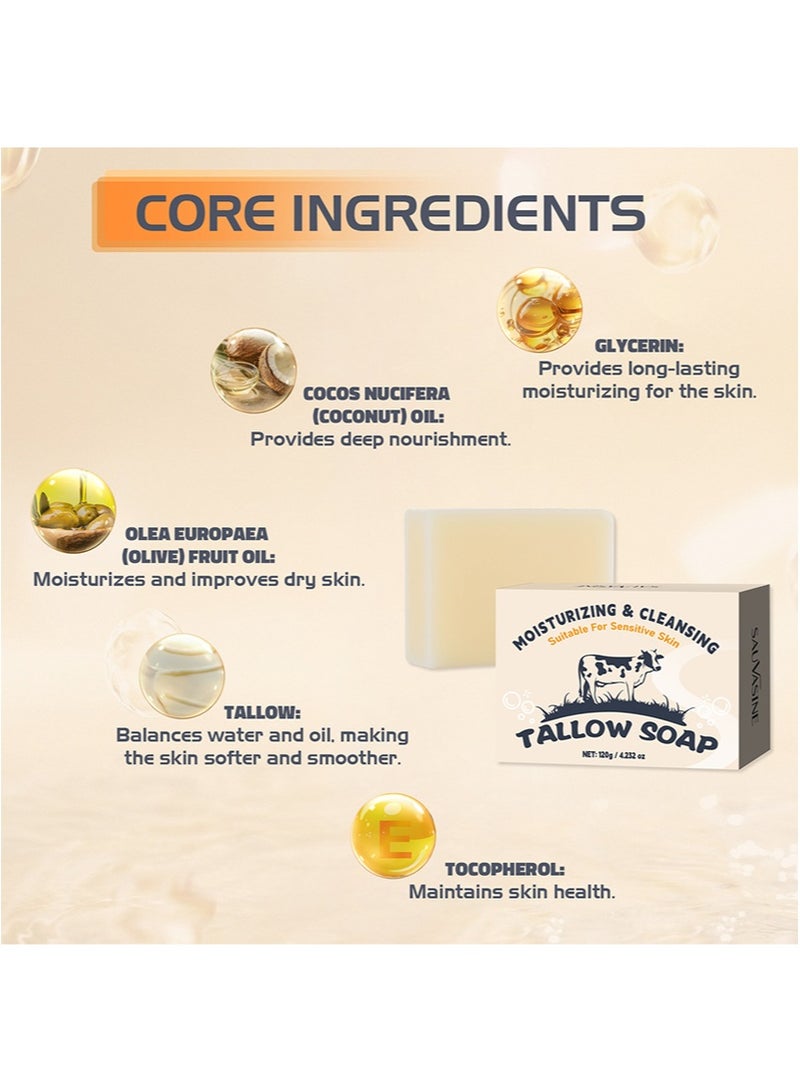 SAUVASINE Beef Tallow Soap Bar–All Natural Grass Fed Tallow Soap Unscented–Moisturizing Face and Body Wash Great for Eczema, Dry,Itchy,Sensitive Skin–Handcrafted Bath Soap for All Skin Types  - Image 3