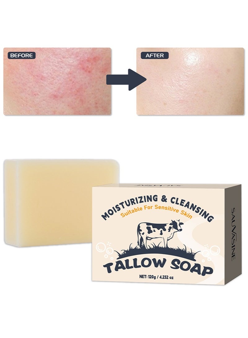 SAUVASINE Beef Tallow Soap Bar–All Natural Grass Fed Tallow Soap Unscented–Moisturizing Face and Body Wash Great for Eczema, Dry,Itchy,Sensitive Skin–Handcrafted Bath Soap for All Skin Types  - Image 1