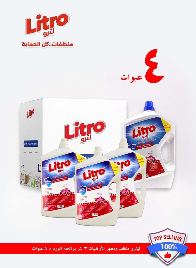 Litro Floor Cleaner Liquid & Disinfectant 4×3L – Rose Fragrance – Bulk Floor Cleaning Liquid, Powerful Floor Disinfectant for Deep Cleaning, Home & Commercial Use - Image 2