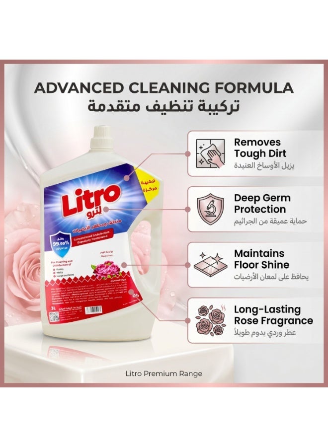Litro Floor Cleaner Liquid & Disinfectant 4×3L – Rose Fragrance – Bulk Floor Cleaning Liquid, Powerful Floor Disinfectant for Deep Cleaning, Home & Commercial Use - Image 5