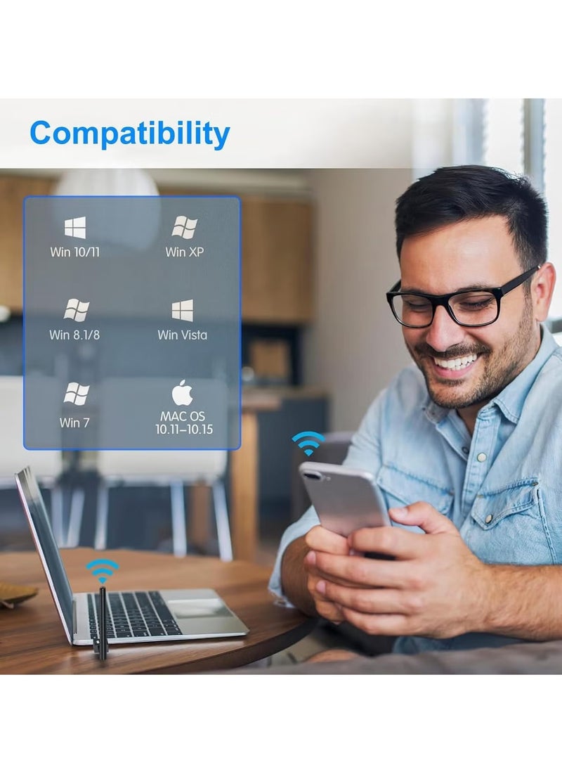 اكسيسن مهايئ USB لاسلكي، محول USB لاسلكي 1300 ميجابت في الثانية USB WiFi 5، 5.8 جيجا هرتز/2.4 جيجا هرتز 5 ديسيبل 5 ديسيبل ثنائي النطاق USB 3.0 دونجل واي فاي للكمبيوتر الشخصي/سطح المكتب/الجهاز اللوحي/ الكمبيوتر المحمول، يدعم ويندوز 11/10/8.1/8.1/8/7/XP/فيستا، ماك أو إس 10.11-10.15 - Image 4