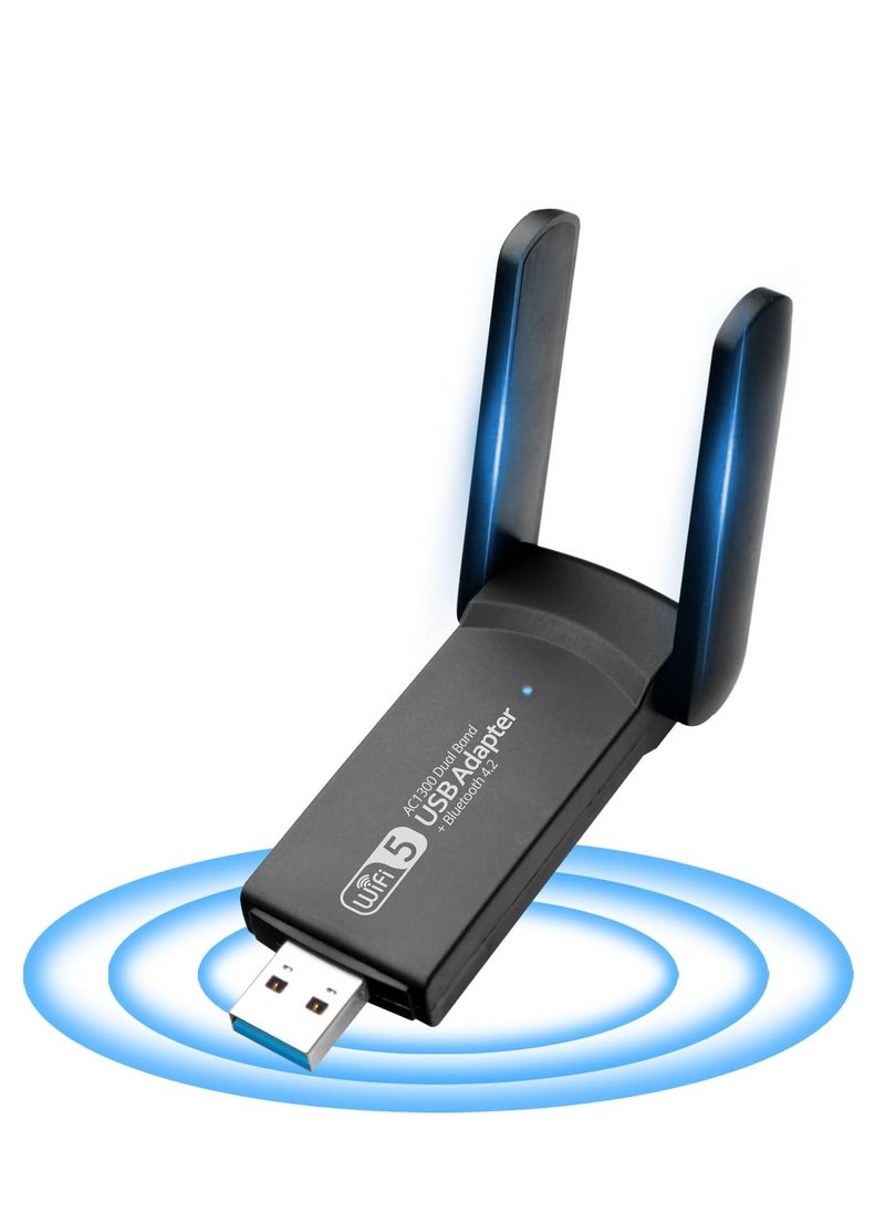XICEN - Wireless USB WiFi Adapter, 1300Mbps USB WiFi Dongle, 5.8GHz/2.4GHz 5dBi Dual Band Bluetooth USB 3.0 WiFi Dongle for PC/Desktop/Tablet/Laptop, Support Windows 11/10/8.1/8/7/XP/Vista, macOS 10.11-10.15 - Image 1