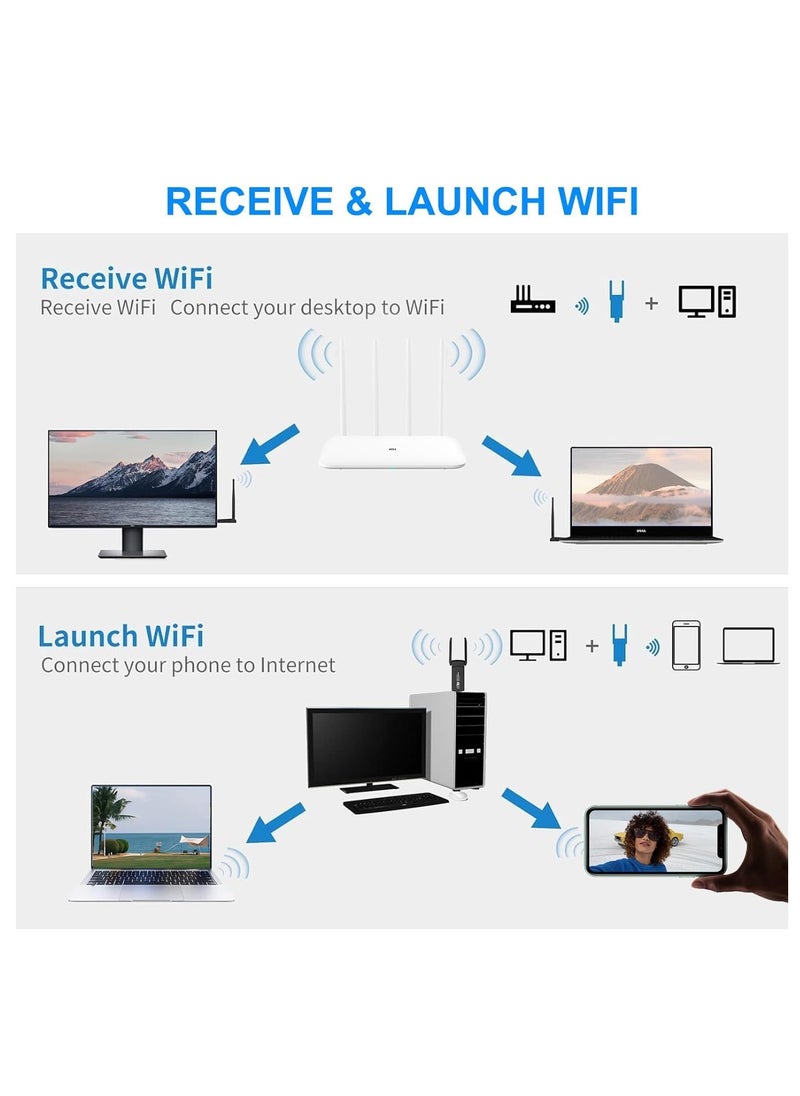 XICEN - Wireless USB WiFi Adapter, 1300Mbps USB WiFi Dongle, 5.8GHz/2.4GHz 5dBi Dual Band Bluetooth USB 3.0 WiFi Dongle for PC/Desktop/Tablet/Laptop, Support Windows 11/10/8.1/8/7/XP/Vista, macOS 10.11-10.15 - Image 1