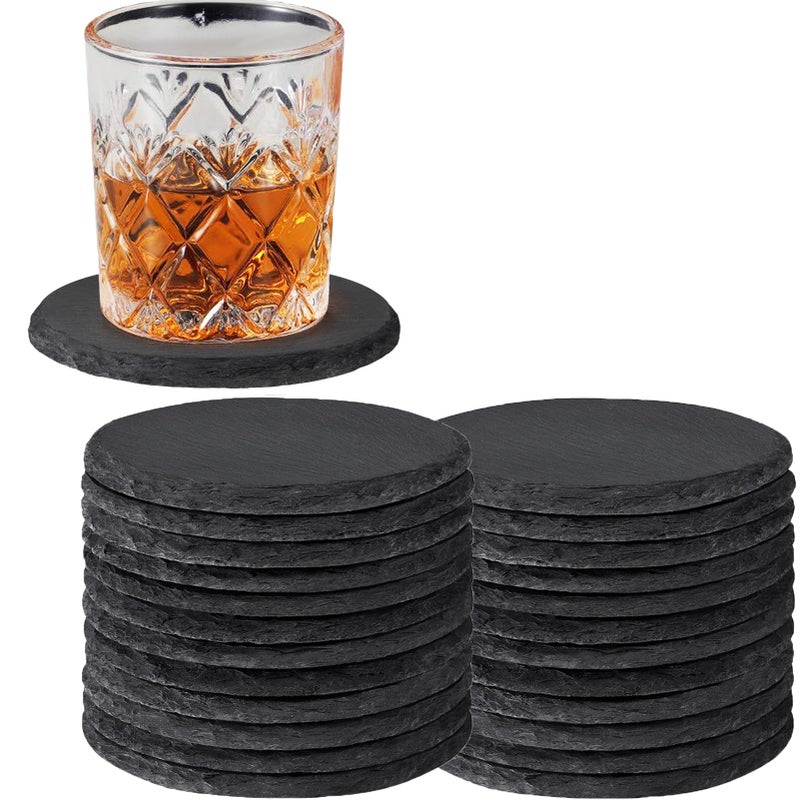 24 Pieces Slate Coasters MAPRIAL 4 Inch Round Black Rustic Stone Drink Coasters Bulk Laser Engraving Blanks with AntiScratch Backing for Engraver Home Decor Bar Gifts for Mom Dad