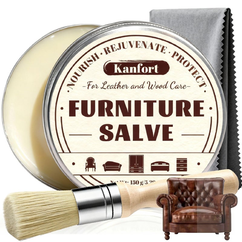 kanfort Leather & Furniture Repair Salve, Furniture Salve with Brush for Leather Wood, Leather Conditioner Help Prevent Cracking or Fading - Image 1